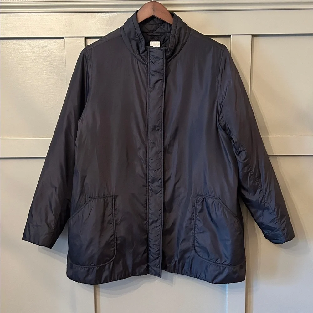 J. Jill Puffer Coat Jacket Black Full Zip Pockets Womens Size Large